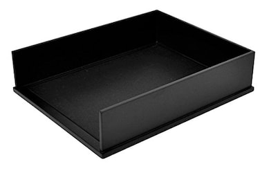 Victor 11425 Midnight Black Collection Front Load Letter Tray Matte Black Paint with Faux Leather Tray Pad for a Professional Look