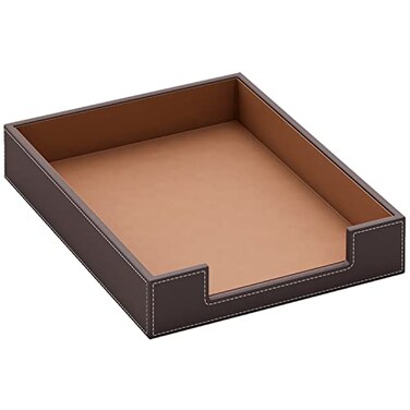 Thipoten Leather Letter Tray Elegant Desk Organizer for Office Supplies Mail Paper File Magazine Perfect Office Organization for DesktopBrown