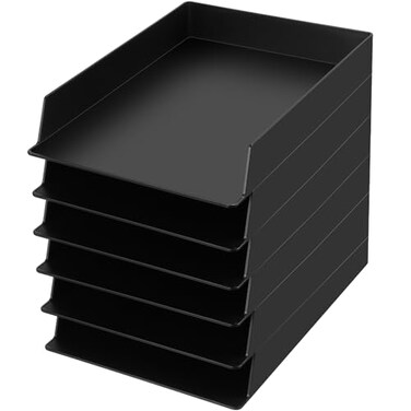 Wenqik 6 Pcs Stackable Paper Trays Rectangular Plastic Desk Holder Desktop Document File Organizer Storage Letter for Office Classroom Black