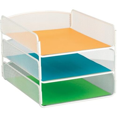 Safco Onyx Desk Organizer 3 Trays Office and Classroom Mailbox Paper and Mail Sorter Steel Mesh White