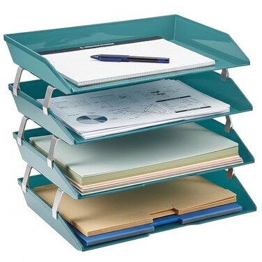 Acrimet 4 Tier Paper Letter Tray Side Load Letter Size Office Desk File Document Organizer Plastic Solid Green