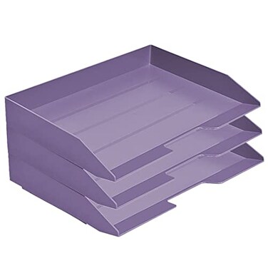 Acrimet 3 Tier Paper Organizer Letter Tray Plastic Stackable Desk File Organizer Side Load Paper Sorter for LetterA4 Office File Folder Holder Solid Purple