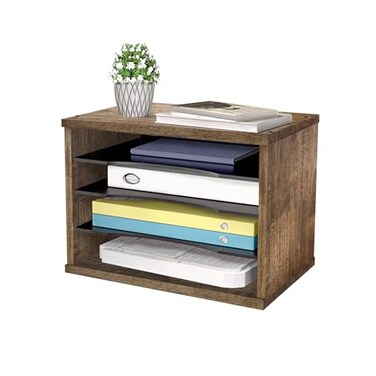 J JACKCUBE DESIGN Rustic Wood Desk Organizer 4 Compartment Paper File Holder for Home and Office Document Storage File sorter Mail and Letter Tray MK560A