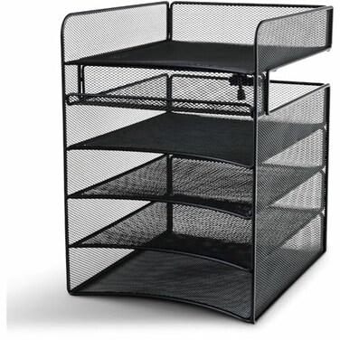 Safco Onyx Hanging Under Desk Organizer 5 Trays Office and Classroom Mailbox Paper and Mail Sorter Steel Mesh Black