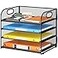 Lavatino Paper Organizer for Desk 4Tier Desk Organizer Tray Mesh Desktop File Organizers with Handle Office Classroom Organization and StorageBlack
