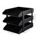 KINGFOM Letter Tray Leather Paper Organizer Tray Wooden Desk File Holder Desktop File Stackable Magazine Holder Mail Sorter Great for Home or Office 3 Level Black