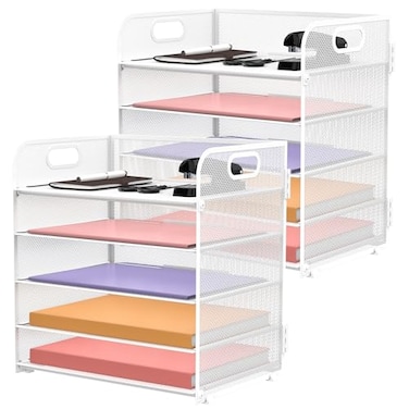 SUPEASY 2 Pack 5Tier White Desk Organizer with Handle Mesh Desk FilePaper Organizer Letter Tray for Office School and Home Easy Installation