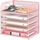 Lavatino 5 Tray Paper Organizer Letter Tray with Handle Mesh Desk File Organizer Paper Sorter Organizer for Office Home or School File Folder Holder Pink