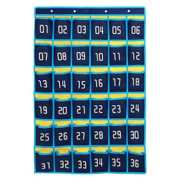 Loghot Classroom Accessories Closet Pocket Chart for Cell Phones Holder Wall Door Hanging Organizer 36 Pockets Blue