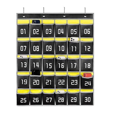Loghot Classroom Accessories Closet Pocket Chart for Cell Phones Holder Wall Door Hanging Organizer 30 Pockets Black