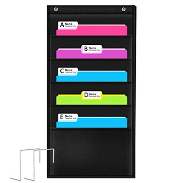 Godery Heavy Duty Storage Pocket Chart for Classroom and OfficeClear Storage Pocket Chart for Files Folder 5 POCKETS