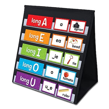 AUVCAS Tabletop Pocket Chart for Classroom or HomeSmall Double Sided Stand Pocket Chart Fits Standard 3 Sentence Strips and Cards Black