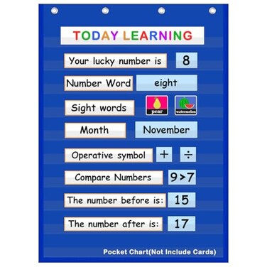 AUVCAS Standard Pocket Chart Clear 10 Pockets Chart for Classroom Home Heavy Duty Hanging Pocket Chart for Word WallLetter CardsSentence Strips 28Wx43LBlue