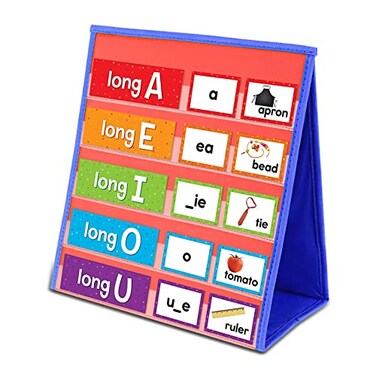 AUVCAS Tabletop Pocket Chart for Classroom Small Double Sided Pocket Chart for Kids Learning at Home RedBlue