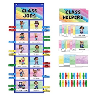 ABCxGOOD Class Jobs Pocket Chart Class Management Educational Pocket Chart Teachers Helper Preschool Classroom Must Haves Supplies Great for Classroom Homeschool Blue Blue 29510