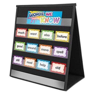 EAMAY Desktop Pocket Chart Tabletop Teaching Classroom Pocket Charts DoubleSide and selfStanding Pocket Chart for Kindergarten Home Use or Classroom Black