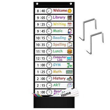 AKAYOK Daily Schedule Pocket Chart 131 Pocket Visual Schedule for Kids Includes 18 DoubleSided Blank Reusable DryErase Cards Daily Planner with Hourly Schedule for Classroom Office Home School Activit