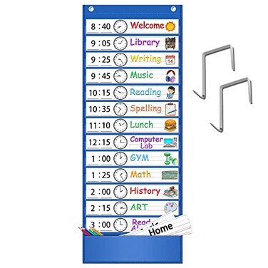 AKAYOK 131 Pocket Daily Schedule Pocket Chart UltraDurable Visual Schedule for Kids Pocket Chart for Classroom Office Home Reusable Daily Schedule for Kids Reversible Chart for Sentence Strips