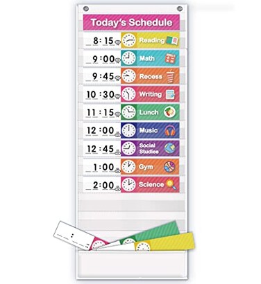 Eamay Daily Schedule Pocket Charts Teaching Scheduling Pocket Chart Hoom Eamay Daily Scheduling Pocket Chart Pocket Chart with 131 Pockets 18pcs Dry Erase Cards and 2 Hooks White