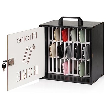 Lzttyee Cell Phone Holder Classroom 33 Slots Wooden Cell Phone Storage Cabinet Pocket Chart with Handle and Security Lock for Classroom Office 33 Grid Cabinet Black