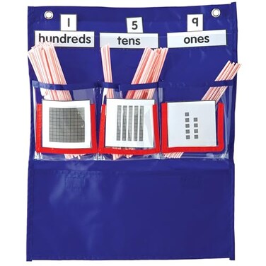 Carson Dellosa Education Carson Dellosa 1275 x 1525 Blue Deluxe Math Pocket Chart Counting Caddy with Number Base Ten and Blank Cards Straw Place Value Manipulatives Homeschool and Classroom Organizat