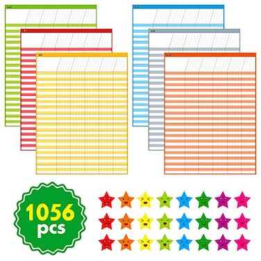 SpriteGru 6 Pack MultiColor Dry Erase Incentive ChartChoreResponsibilitySchool AttendanceHomework Progress Tracking Chart 6 Pack in MultiColor 36 Rows X 25 Columns 17 x 225 with 1056 Stars