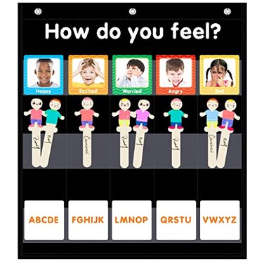 Eamay Emotions and Feelings Pocket Chart for Kids with 31 CardsSocial Emotional Learning Pocket Chart for Classroom and HomeSchoolBlack Black