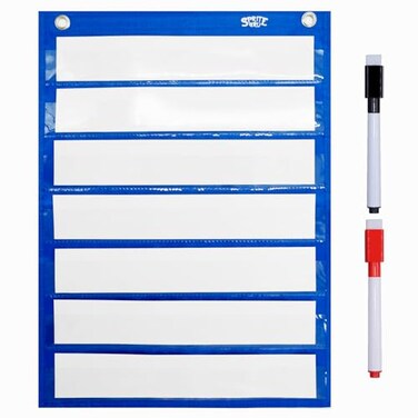 SpriteGru Magnetic Pocket Chart with 10 Dry Erase Cards for StandardsDaily ScheduleActivitiesClass demonstrations Blue