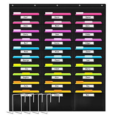 Godery School Pocket Chart 30 Signatory Pocket Heavy Duty Hanging File Folders Pocket Chart Cascading Organizer 5 Hangers Hooks Perfect for Classroom School Office or Home Use