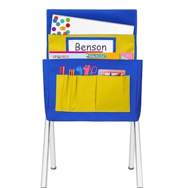 Godery Chairback Buddy Pocket Chart Canvas Seatback Stuff Storage Pocket Home Classroom Group Team Organizers for Child BlueYellow