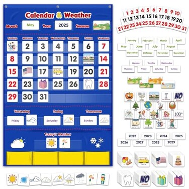 Godery Calendar and Weather Pocket Chart Classroom Organized Chart 149 Pieces