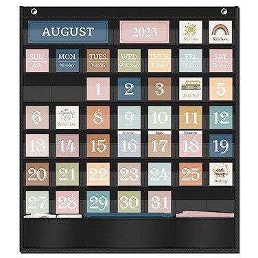Godery Boho Calendar Pocket Chart for Classroom Cards AddOn School Supplies Teacher Decorations Bulletin Board PreK To 6th Grade Black1