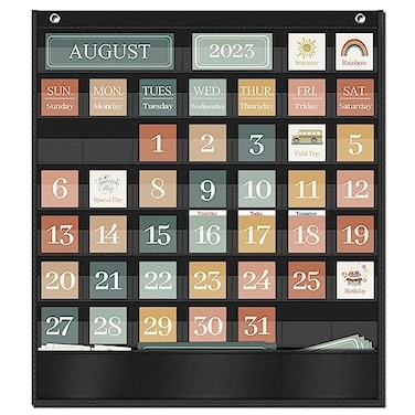 Godery Boho Calendar Pocket Chart for Classroom Cards AddOn School Supplies Teacher Decorations Bulletin Board PreK To 6th Grade Black2