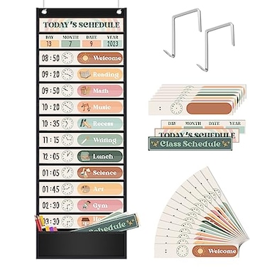 Godery Boho Theme Daily Schedule Pocket Chart Set Decorate Your Classroom or Home for preKindergarten to Grade 6 Black