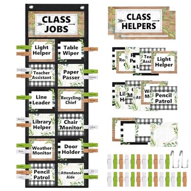 Pasimy Plant Class Jobs Pocket Chart Class Helpers Pocket Chart Classroom Jobs Cards with Clips and Hooks Teachers Helper Bulletin Board Set for Back to School Classroom Teacher Supplies