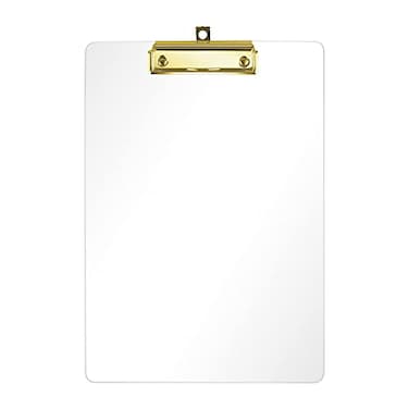 Moocci Thick Acrylic Clear Clipboards Cute Transparent Clipboard with Gold Strong Clip Hidden Hanging Hole for A4 Paper Art Student Drawing Office School Warehouse Classroom Event 1PC