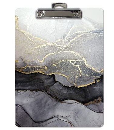 Better Office Products Marble Clipboard A4 Letter Size 9 x 125 Wooden Black Gold Low Profile Clip with Retractable Tab