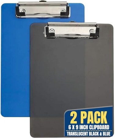 1InTheOffice Small Clipboards 6x9 Plastic Memo Size Translucent BlueTranslucent Black 6 x 9 Clip Board Mini 2