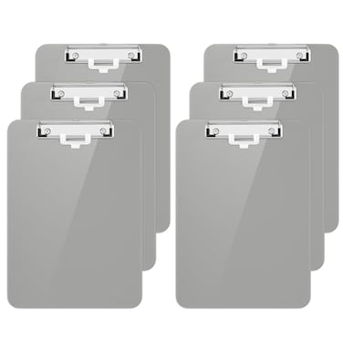 Hongri Plastic Clipboard with Pen Holder Gray 85x11 Letter Size Clip Board for Classroom Office Students Nurses and Women Low Profile Clip Size 125 x 9 inPack of 6