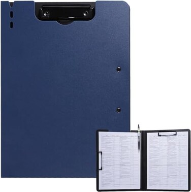 FRETONBA Clipboard Folder A4 Foldable Clipboard with Horizontal and Vertical Double Metal Clips 360 Degree Foldable Binder Clipboards with Pen Holder File Cover Work Folder Clipboards Blue