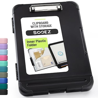 Sooez Reinforced Clipboard with Storage Inner Plastic Folder Attached Heavy Duty Plastic Clip Boards 85x11 with Pen Holder High Capacity Nursing Clipboard for Teacher Office Home Letter A4 Size