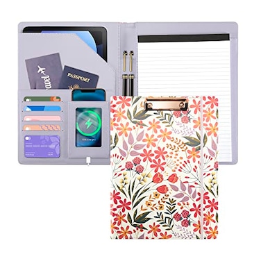 Ospelelf Padfolio for Women PU Leather Portfolio Cute Binder Foldable Recipe Clipboard Purple Phone Pocket