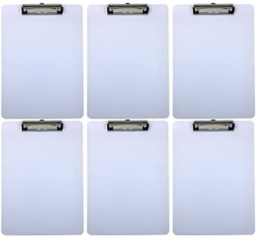 Trade Quest Clipboard Dry Erase Surface 9 x 125 Letter Size Low Profile Clip Whiteboard Pack of 6