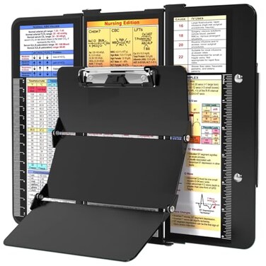 HOZOL Nursing Clipboard Foldable Foldable Clip Board wNursing Edition Cheat Charts 3 Layers Aluminum Nurse Clipboards wLow Profile Clip Pen Clip Pocket for Students Nurses and Doctors Black
