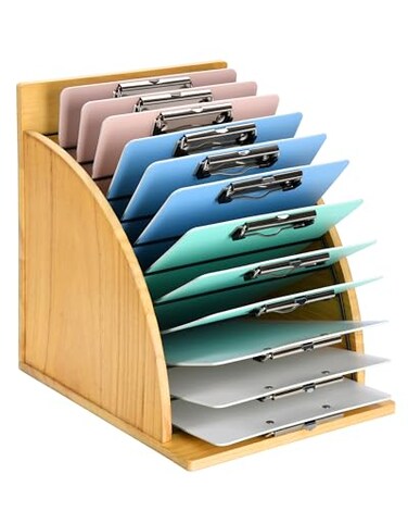 HULISEN Clipboard Holder Wooden Clipboard Organizer with Raised Side Panel Clip Board Storage Rack for Classroom and Office Clip Boards not Included