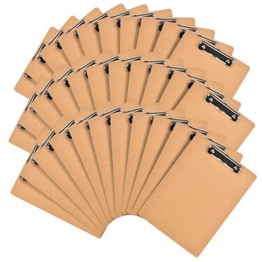 HappyHapi 6 x 9 Clipboards Bulk 32 Pack Small Clip Board A5 Letter Size Wooden Hardboard Kids Clipboard Pack for Classroom Party Home Brown