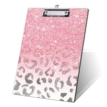 FVBAO Modern Girly Pink Glitter Decorative ClipboardPretty Leopard Animals Print Clipboard for Nurses Students Classroom Office 85 x 125Pink Leopard