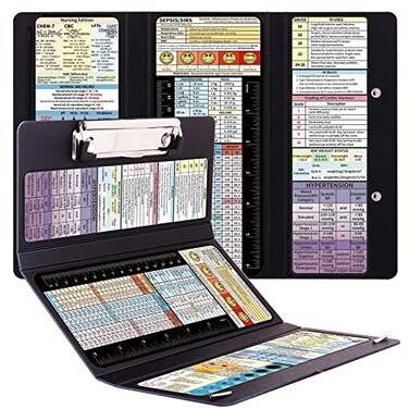 Dixver 2 Packs Foldable Nursing Clipboard Medical Edition Cheat Sheets Nurse Accessories for Work 3 Layers Plastic Black