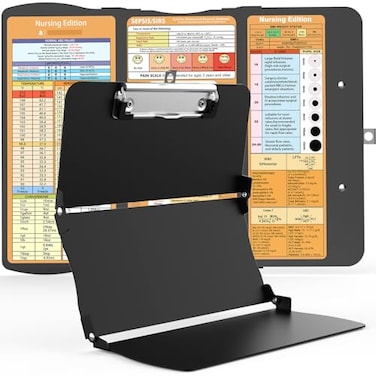 Cooperwin Clipboards Nursing Clipboard Trifold Foldable 3 Layers Aluminum Nurse Clipboards with Nursing Edition Cheat Sheets Folding Pocket Size for Students Nurses and Doctors Black