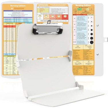 Cooperwin Clipboards Nursing Clipboard Trifold Foldable 3 Layers Aluminum Nurse Clipboards with Nursing Edition Cheat Sheets Folding Pocket Size for Students Nurses and Doctors Light G